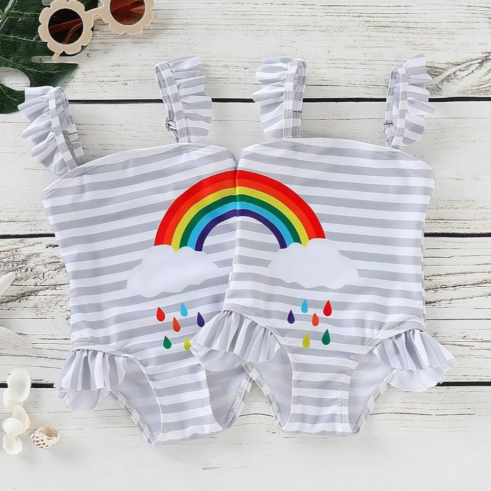 Toddler Baby Girl Matching Rainbow One-Piece Swimsuits for Twins 3-6M